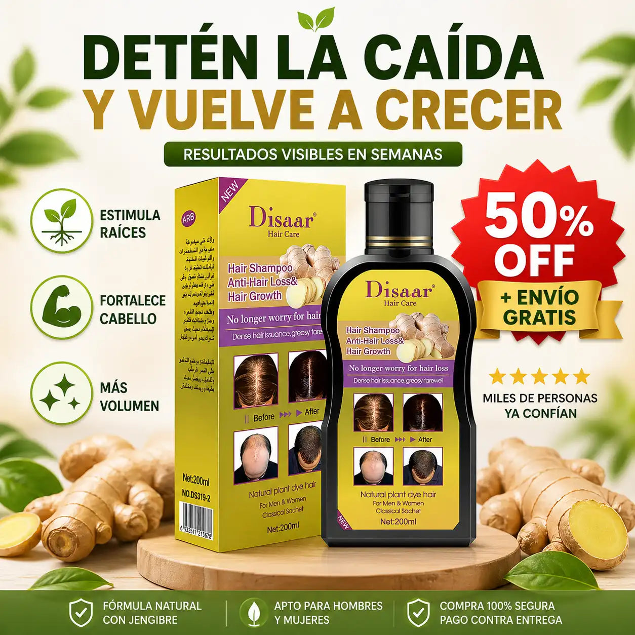 Shampoo Anticaída de Jengibre-Tu pelo deja de caerse