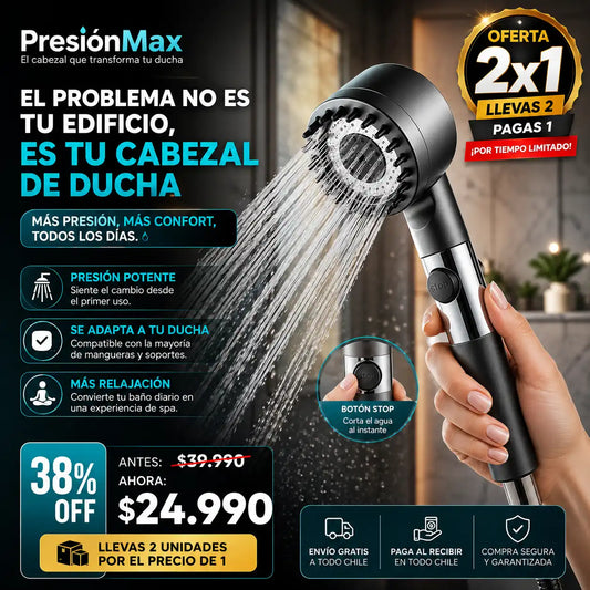 PresiónMax Cabezal De Ducha Con Masajeador