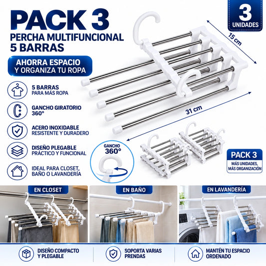 Pack3 Percha Plegable De 5 Barras