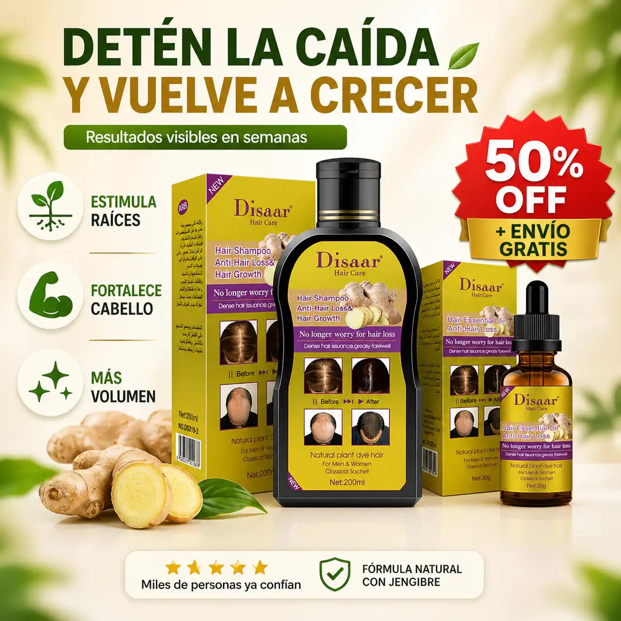 Pack Shampoo Y Serum Anticaida Jengibre-Detén la caída y vuelve a crecer