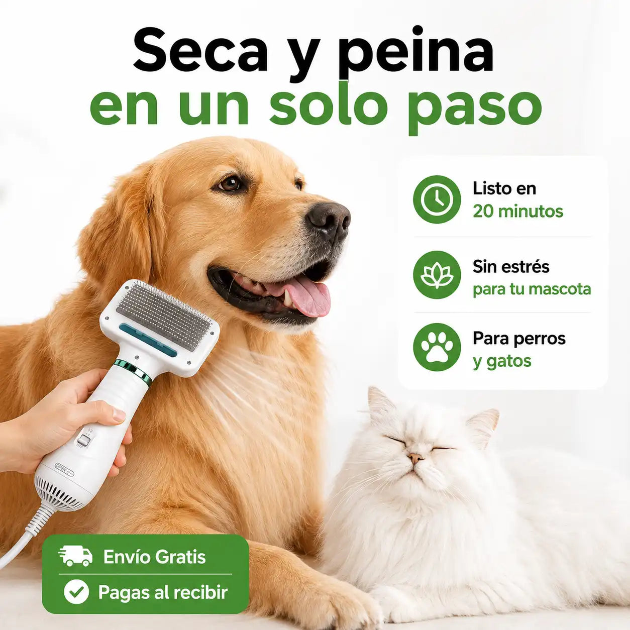 Cepillo Y Secador De Mascotas 2 En 1