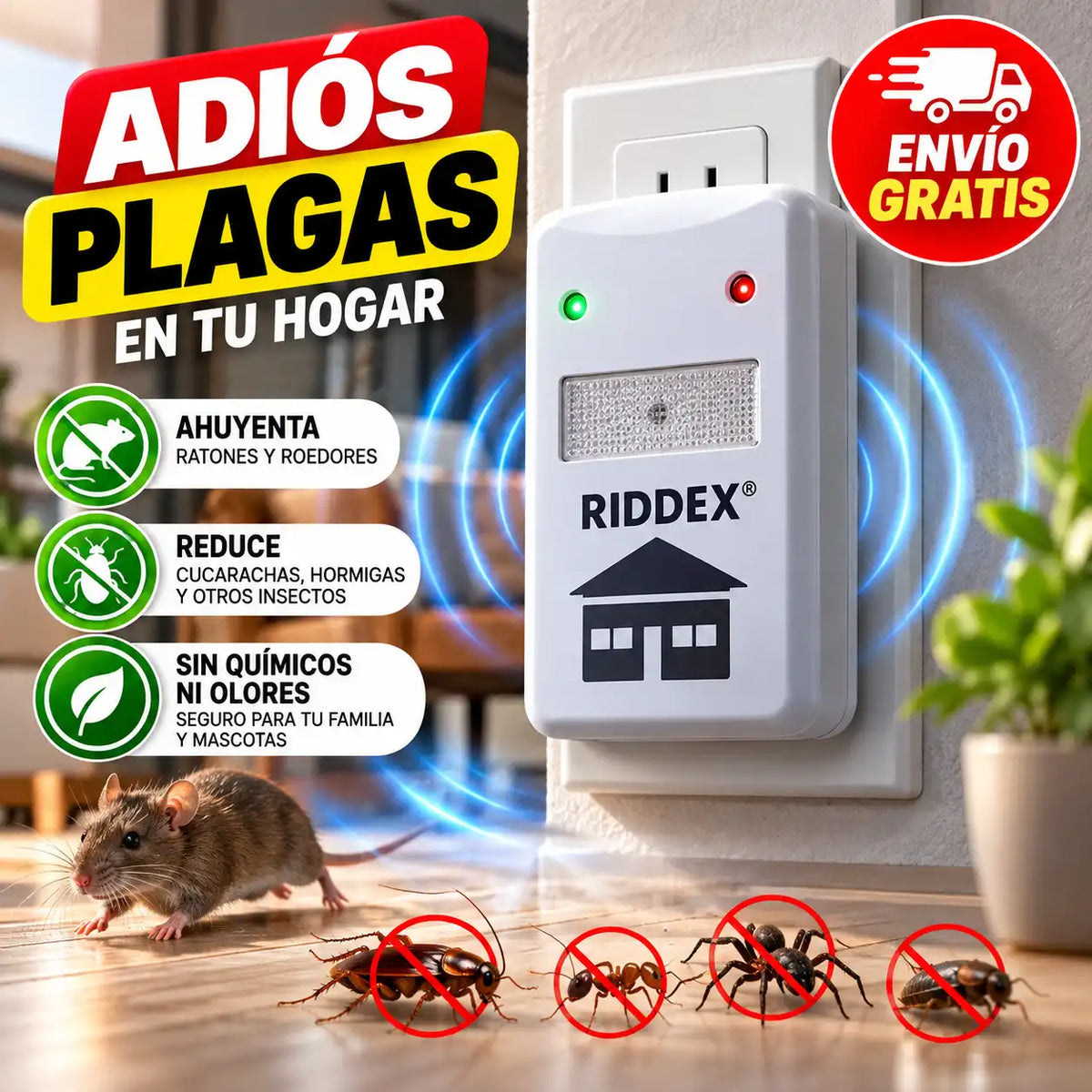 Riddex Pest Repelling Aid-Repelente Ultrasónico Ratones y Plagas