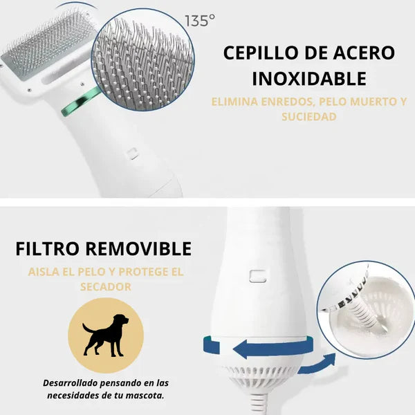Cepillo Y Secador De Mascotas 2 En 1